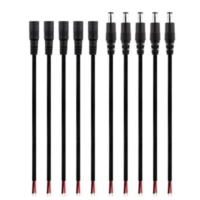 ブラックDCバレル電源プラグ 2.1mm × 5.5mm 男性 女性ジャックコネクタ付きのピグテールケーブル