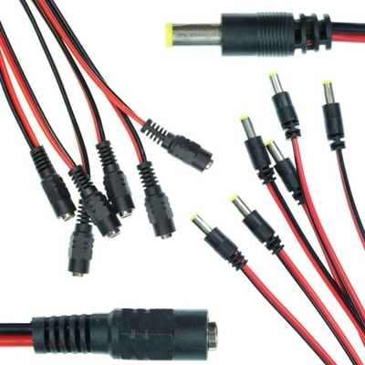 2.1mm x 5.5mm DC メス・コネクタ プラグ・エンド ケーブル ワイヤ・ピグテール コード CCTV ブラック