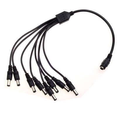 12vDC 8チャネル電源ケーブルスプリッタ 1 女性から8男性 黒のCCTVセキュリティシステムカメラ