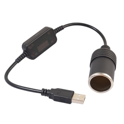 5Vから12VのUSB カー・タバコライター ソーケット 女性コンバーター アダプター 黒色PVCデザイン