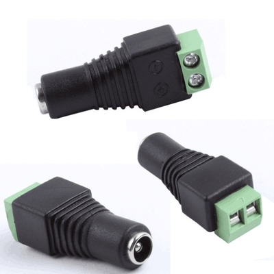 黒と緑のDC電源スクリュー端末 女性 2.1x5.5mm ジャックコネクタ アダプタ CCTVカメラワイヤ