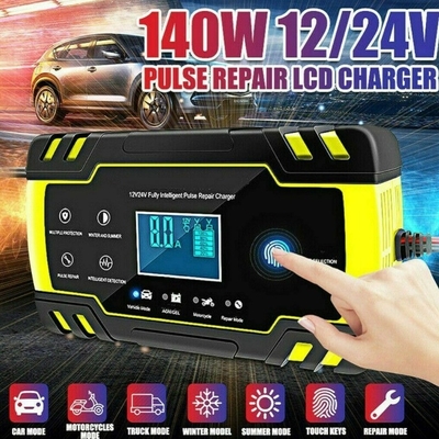 LCDタッチスクリーン 12V 8A 24V 4A バッテリー充電器 車用バイク用 鉛酸バッテリー