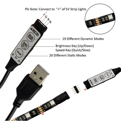 女性 1m 黒色 LED ストライプ 5v 電源と 3キー USB コントローラー