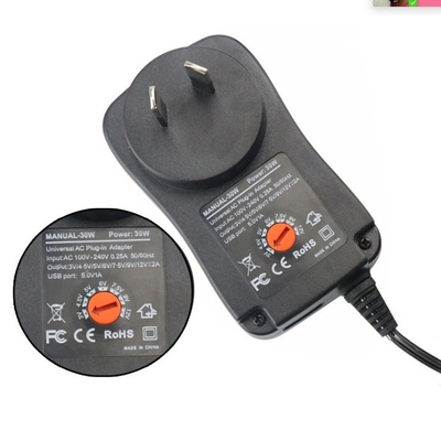 12V 2A 24W 右角DC電源プラグアダプタ C電源 AC100-240出力 DC3-12V